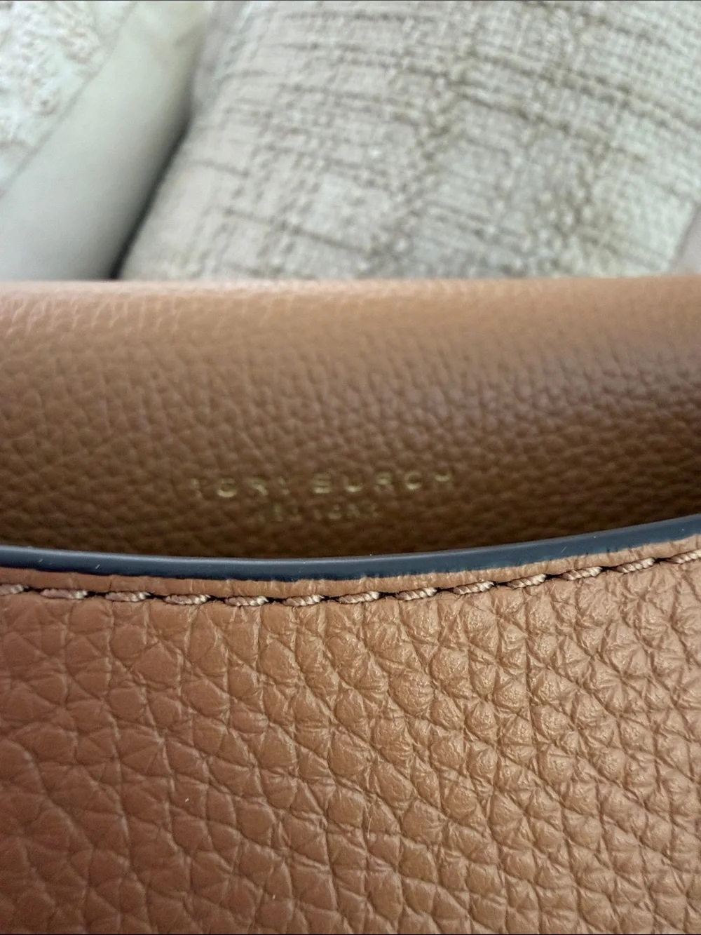 Tory Burch Thea Caramel Tan Pebbled Leather Crossbody with Gold Hardware